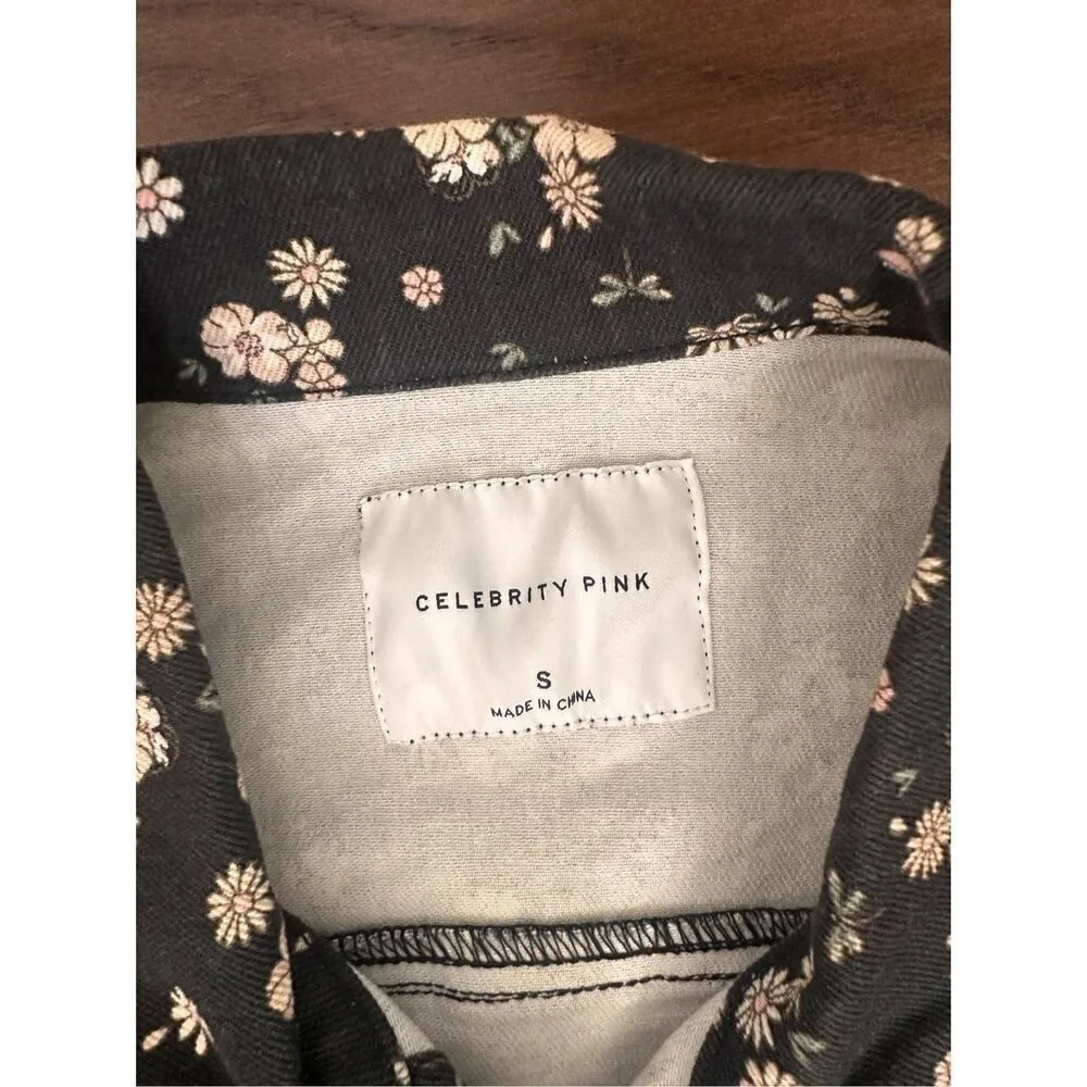 Celebrity Pink Black Flower Denim Jacket